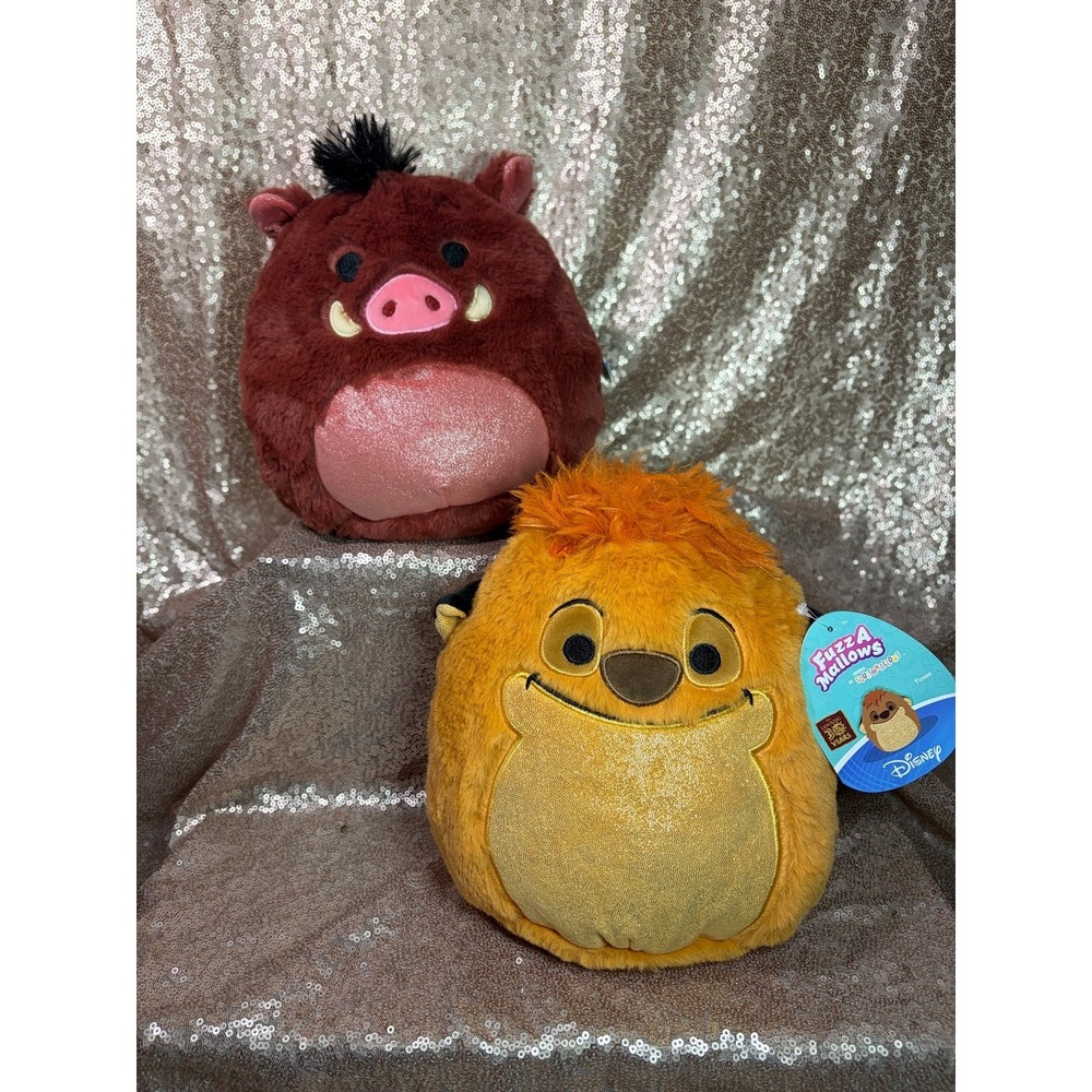 Disney Lion King 30th Anniversary Squishmallows Fuzz-A-Mallows Timon Pumbaa Set